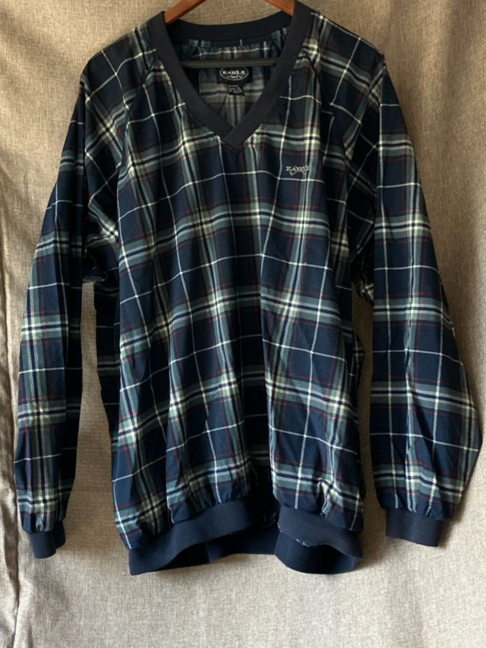 VTG Eagle Golf Pullover Mens XL Blue Plaid Long Sleeve Windbreaker Jacket